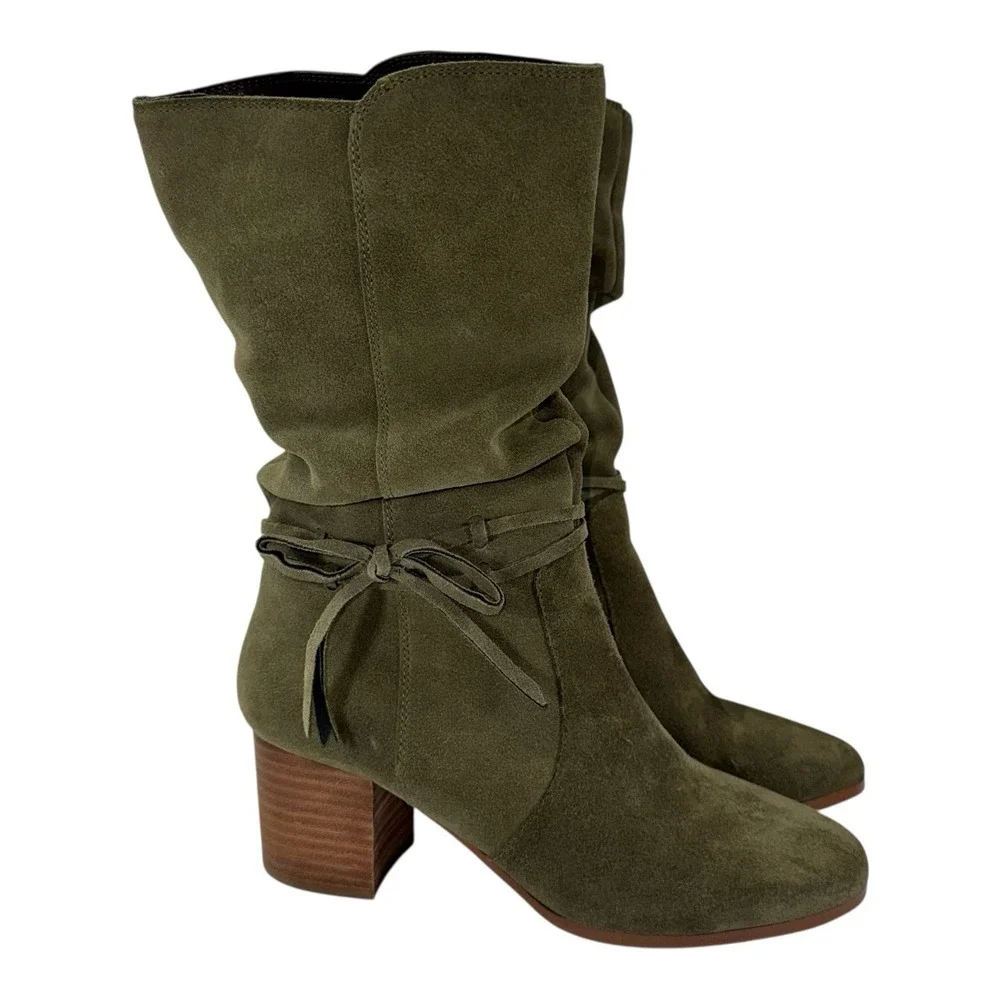 Violet & Red Janine Tall Shaft Olive Green Suede Boots Sz 8.5M - Picture 2 of 16
